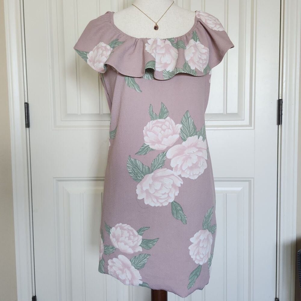 Jolie & Joy Mauve Floral Off Shoulder Ruffle Midi Dress Size L
